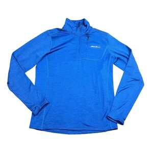 Eddie Bauer Men's Large Blue Grid Fleece 1/4 Zip Warm Pullover Jacket 13110184
